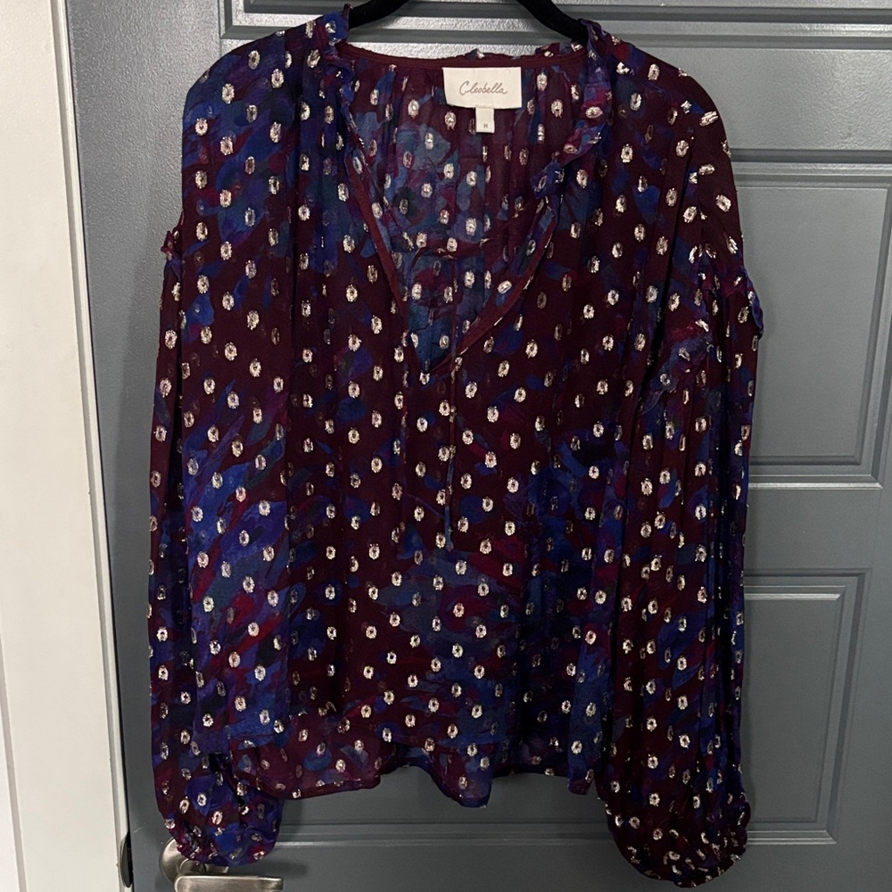 Cleobella Multicolor Blouse with Purple and Blue and Gold metallic accents
